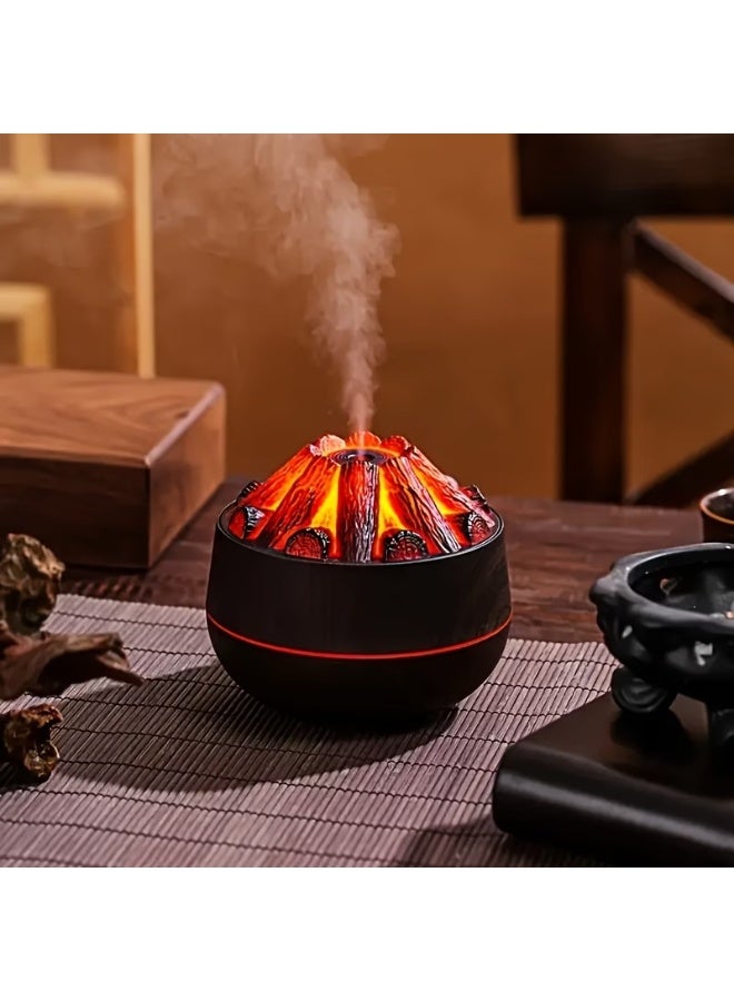 HIAS Elegant Charcoal Fire Humidifier, Carbon Fire Cool Mist with Wood Grain – Ultra-Quiet 200ml Desktop Humidifier for Bedroom Office - Image 1